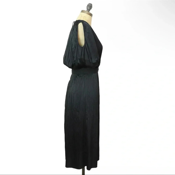 TOME Black Satin Cross Front Pleated Dress - Picture 7 of 12